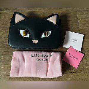 KATE SPADE-RARE (NWT) Black & Pink Leather Cat Clutch